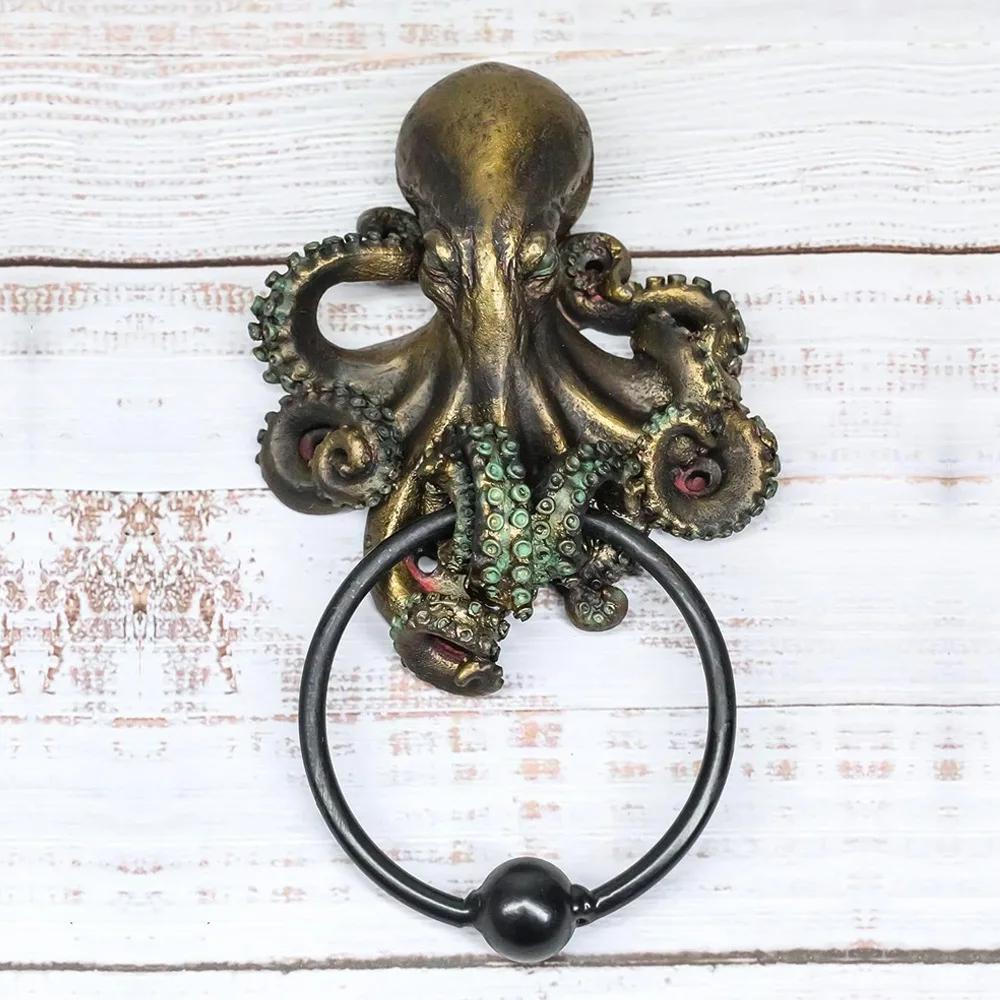 Pacific Giftware Decorative Octopus Skull Monster Resin Door Knocker with Cast Iron Knocker Wall Sculpture Door Ring Decoration