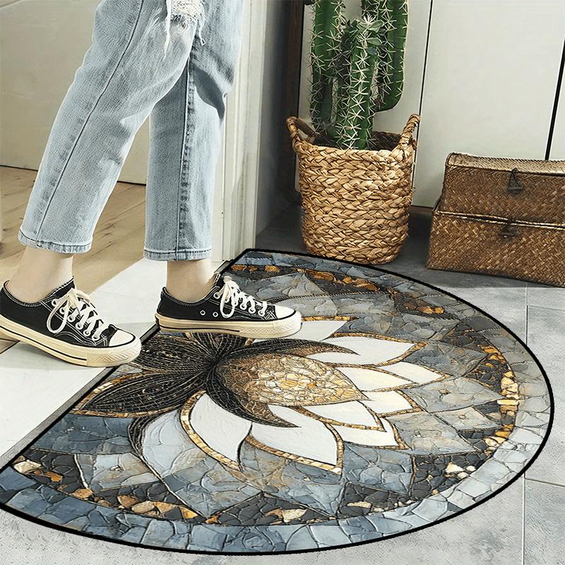 Colorful Artistic Flower Semi-Circular Carpet Soft Non-Slip Decorative Mat 2D Print Aesthetic Rug for Bedroom Living Room Home Accent