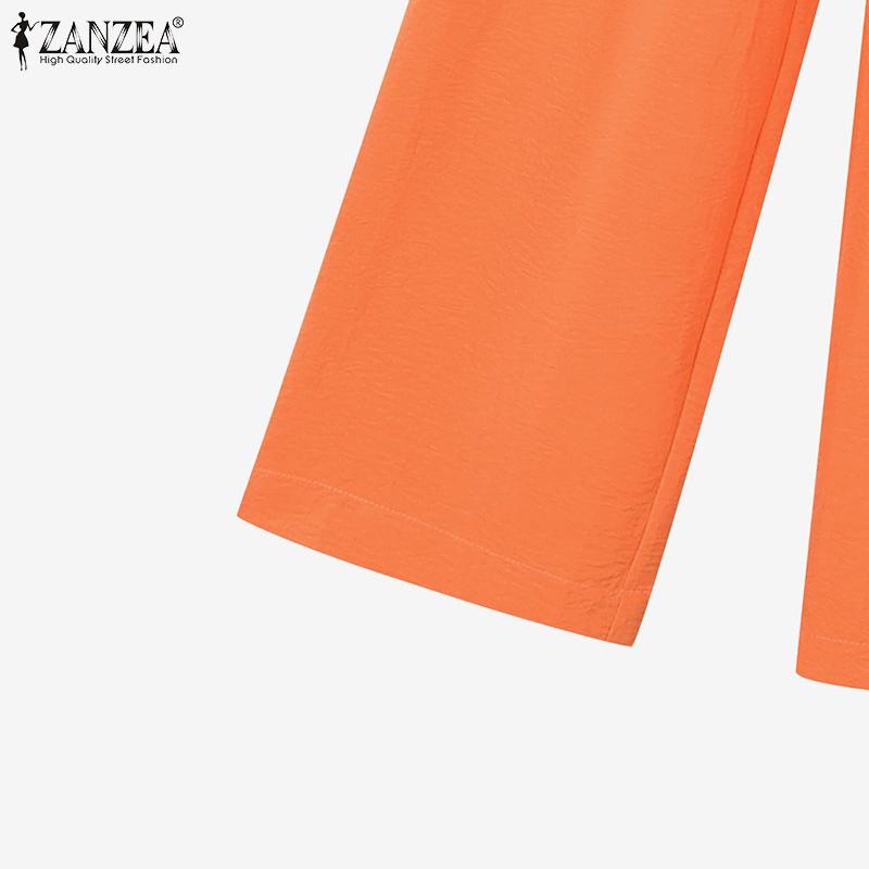 ZANZEA Женский повседневный костюм из двух частей с длинным рукавом и брюками