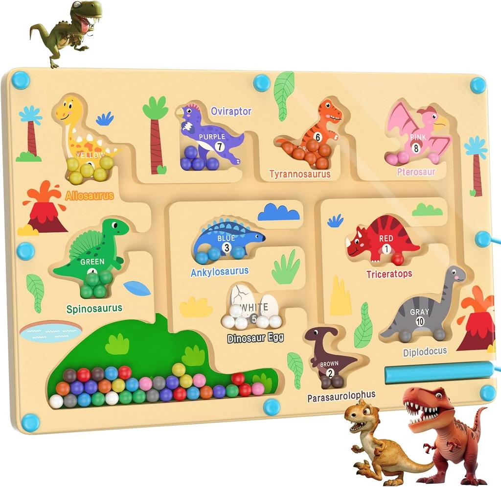 Montessori Toy from 3 Years, Magnetic Game Labyrinth Toy Busy Board, Wooden Toy Numbers and Colours Learning Toy Motor Skills Toy from 3-6 Years