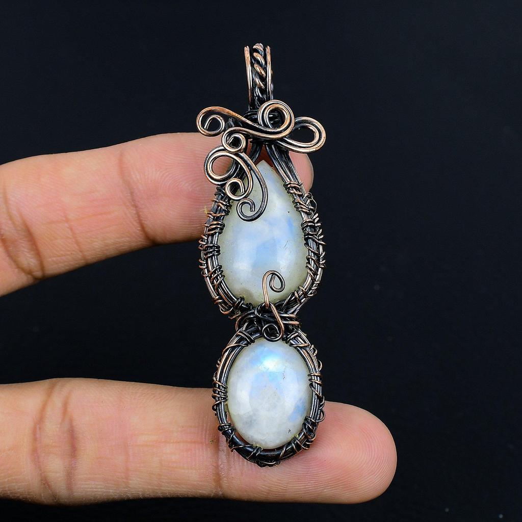 Moonstone 999 Copper Wire Wrapped Pendant, Handmade Gemstone Pendant, Gift For Mom Antique Jewelry