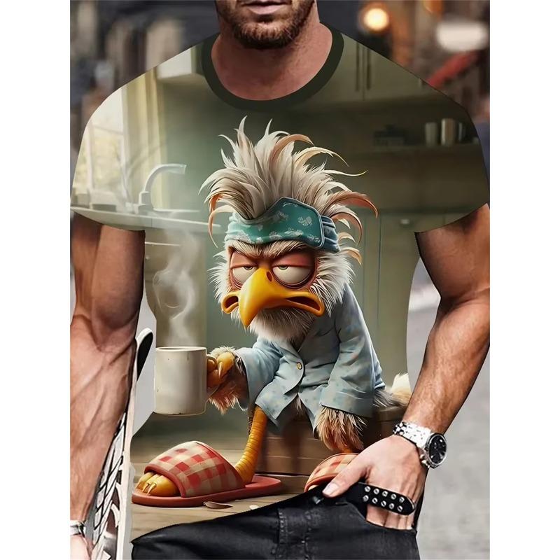 Летняя футболка с коротким рукавом, мультяшным принтом животных, большого размера, свободная, мужская, спортивная, повседневная, дышащая