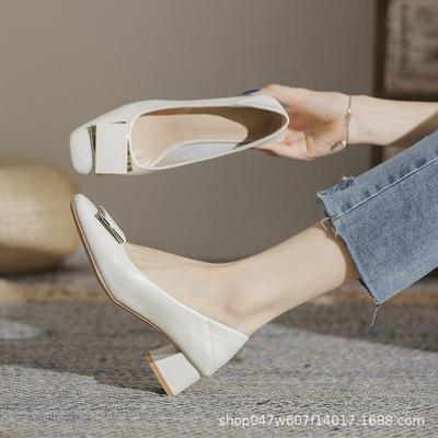 Женские туфли Jinfuli G500-5 на массивном среднем каблуке с квадратным носком, высота 5 см, 2024, повседневные, универсальные