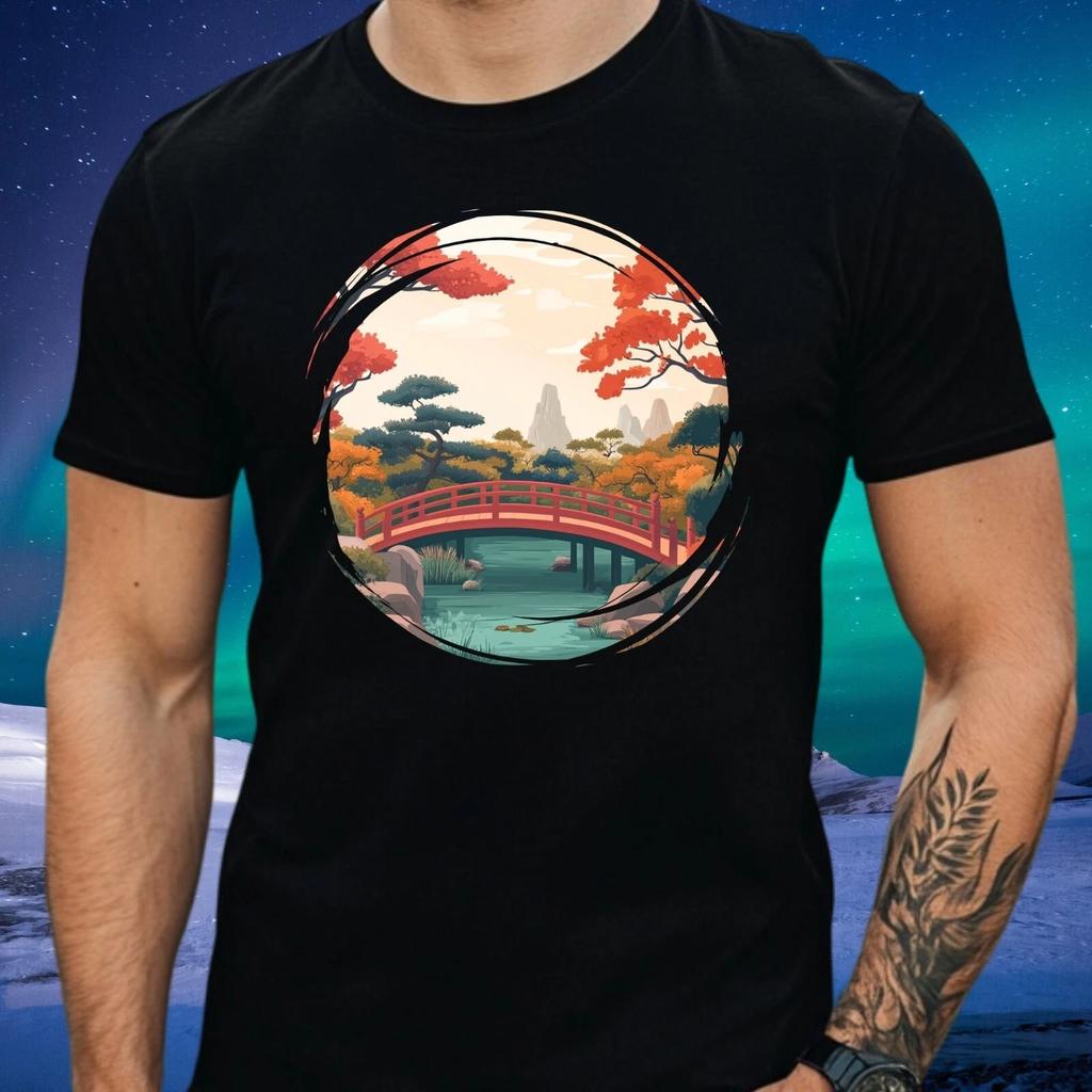 T-Shirt Herren Japanischer Garten Motiv Baumwolle Größe XS bis 5XL