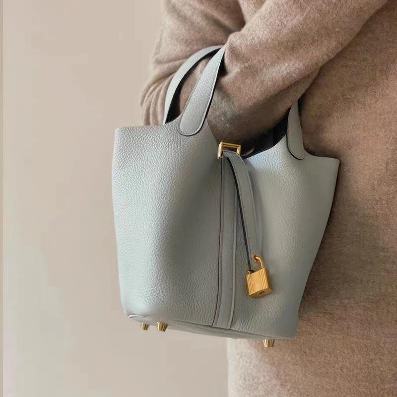 Импортная коровья кожа Ручная работа Кожаная женская сумка-ведро с зернистостью личи