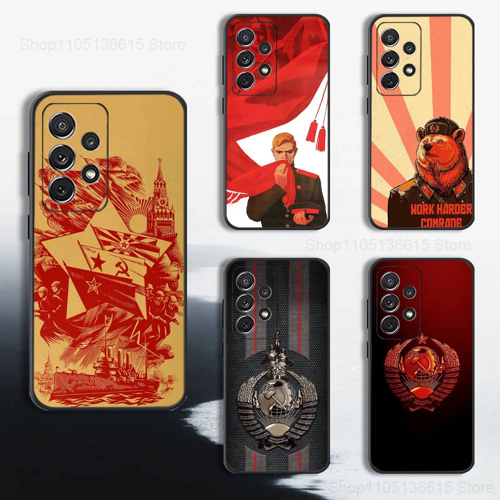 Отличный чехол для телефона с флагом СССР для Samsung S25, S24, S23, S22, S21, S20, S10, S9, Ultra, Plus, Lite, FE, Мягкий силиконовый черный чехол