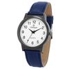 Montre - Classique - Boîtier métal noir 40 mm - Cadran blanc chiffres arabes - Bracelet simili cuir bleu 20 mm