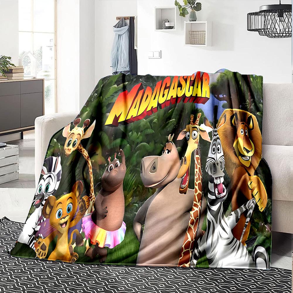1pc Madagascar Adventure flannel Blanket for Super Soft Cute Comfort Blanket for Travel Bedding Couch Sofa Blanket Y73030