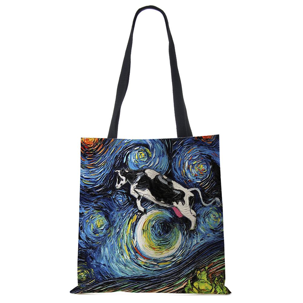 Звездное небо Животное Собака Принт Сумка-тоут Сумка через плечо Женская Большая Повседневная Сумка для покупок Дамская Ручная сумка для покупок На открытом воздухе CLE