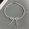 Korean Fashion Knotbow Choker Necklace for Girl Trendy Romantic Handmade Rice Beads Short Neck Jewelry Gift for Friend