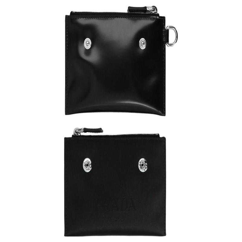 Prada Triangle Logo Smooth Cowhide Clutch Men's Black