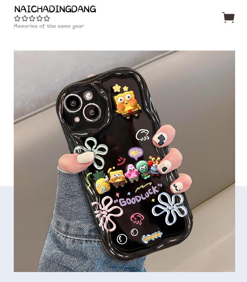 SpongeBob Friend Toy Cartoon Wave Soft Phone Case for 12 Mini 11 Pro XR 7 8 Plus 15 Pro 14 Plus 13 16 Pro Max SE 16E