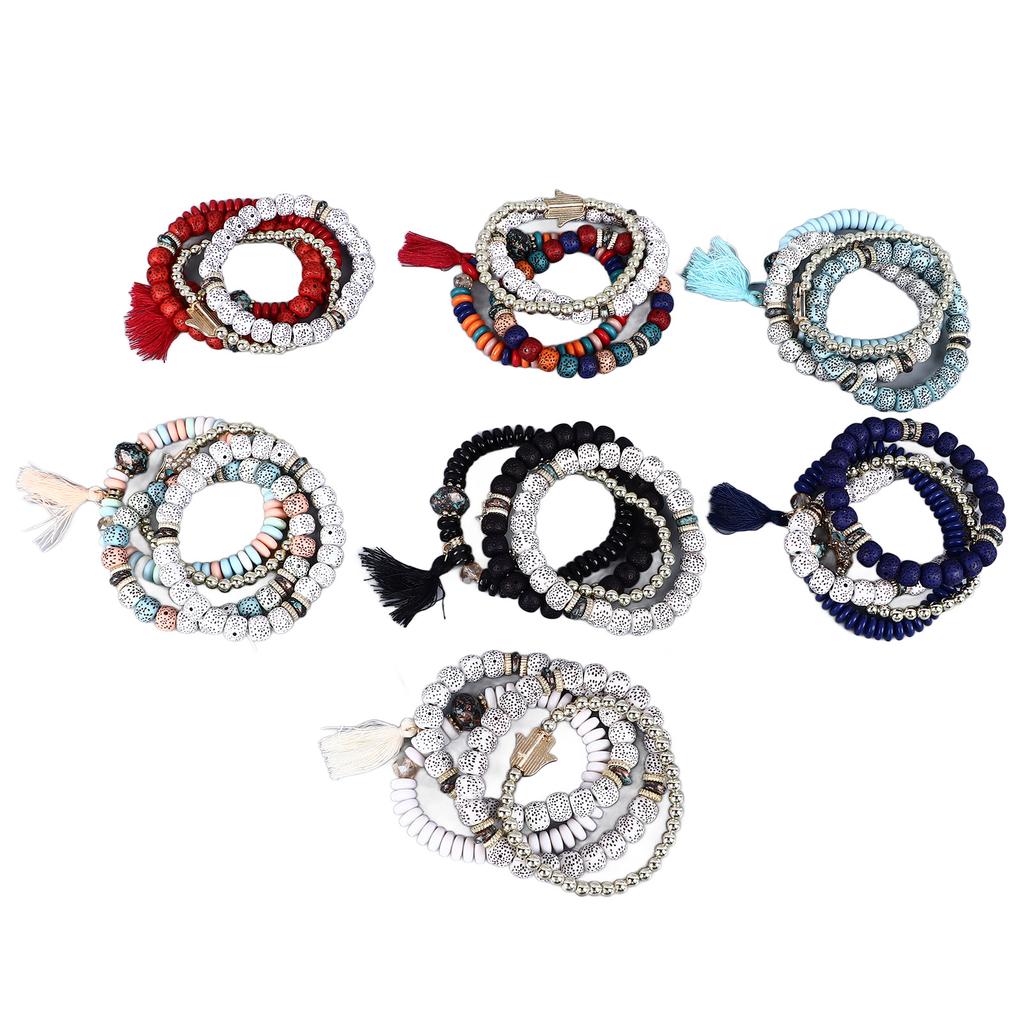 Colorful Beaded Bracelet Multilayer Stackable Bead Bracelet Multicolor Stretch Beads Bracelet for