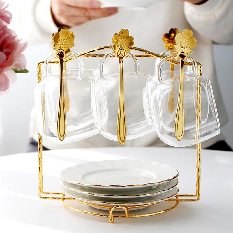 Стойка для кофейных чашек и блюдец вмещает 6 кофейных чашек и 6 тарелок, кухонная стойка для сушки, прочная современная подставка для кружек для столешницы