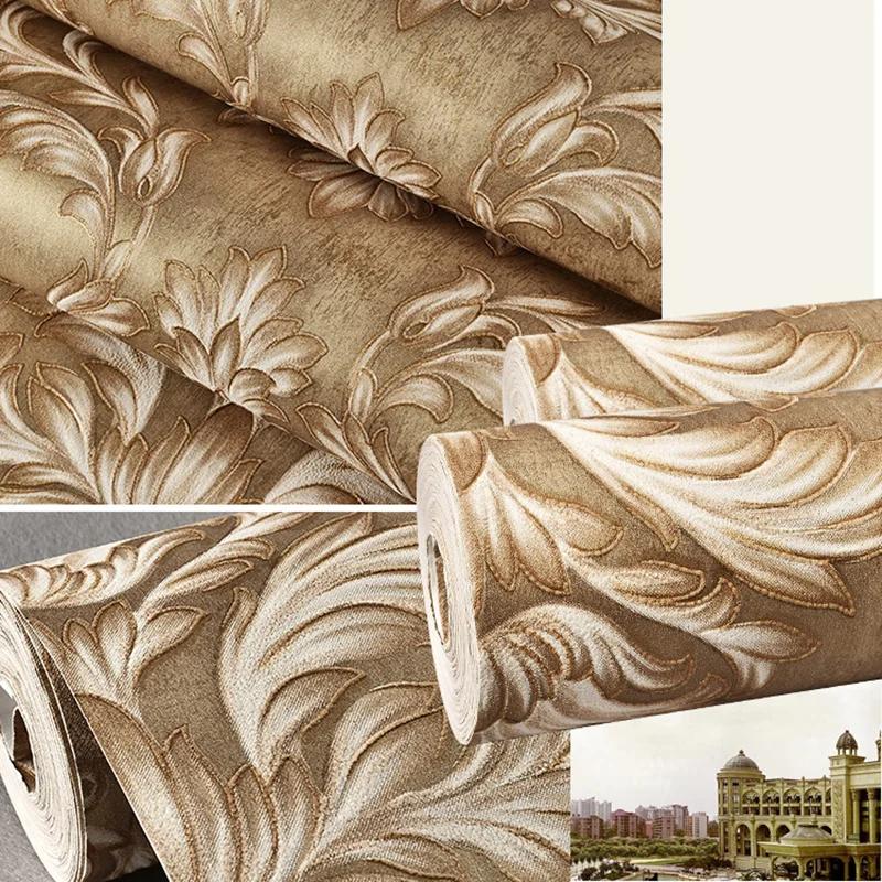 Европейский стиль 3D стерео дамаск флокированный нетканый обои для спальни гостиной современный простой декор рулон обоев