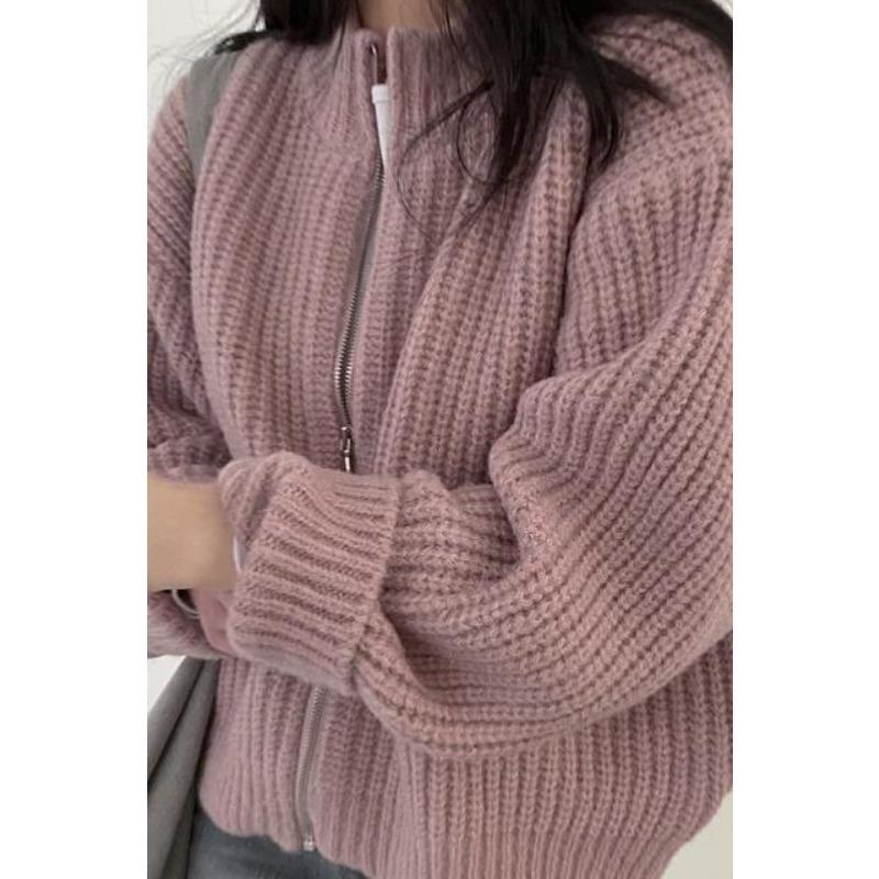 Осень Зима Молния Мода Вязаные Кардиганы Женский Свитер Пальто Теплый С Длинным Рукавом Однотонный Вязаный Верх Свободные Куртки с Круглым Вырезом Одежда