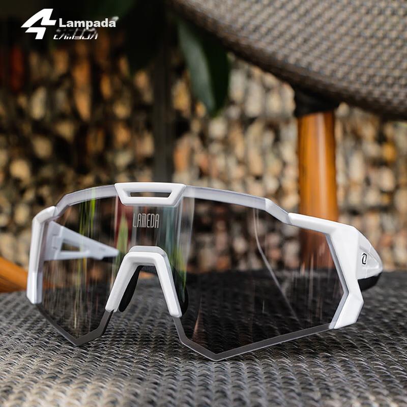 Lameda Anti-Fog Photochromic Cycling Glasses, Professional Bicycle Goggles, Windproof Road Bike Mountain Bike Protective Eyewear, White