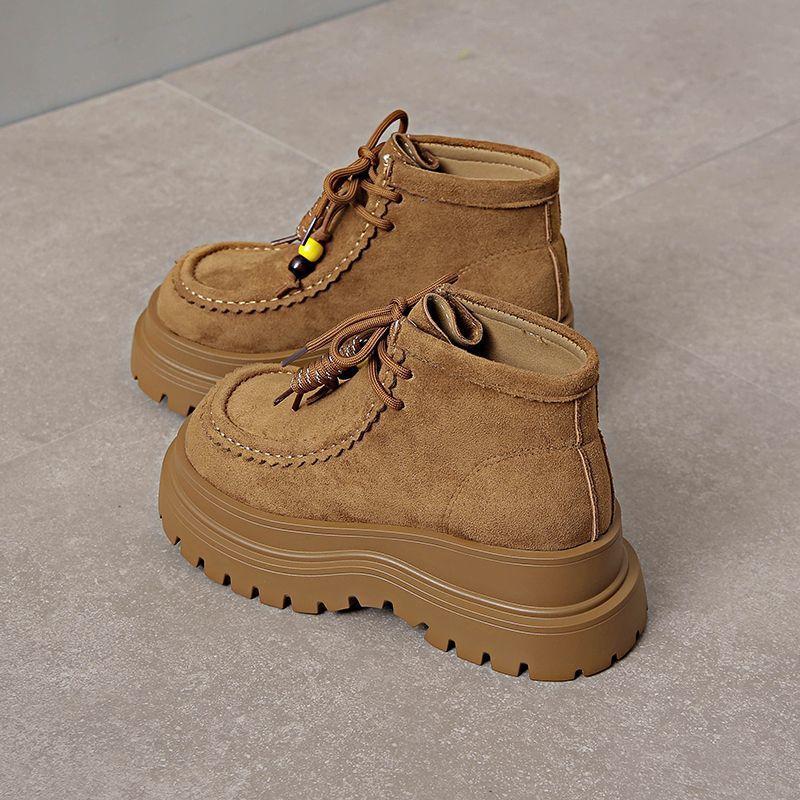 Женские ботинки Мартина на толстой подошве на шнуровке универсальные и стройнящие, увеличивающие рост короткие ботинки, детские новые осенне-зимние модели