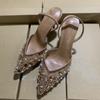 Блестящие Жемчужные Пайетки Воздушная Сетка Женские Туфли Сандалии Элегантные Тонкие Высокие каблуки Женские Слингбэки Вечерние Современные Туфли