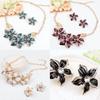 Fashion Women Rhinestone Flower Statement Pendant Necklace Earrings Jewelry Set