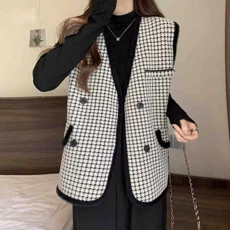 Cardigan Vest Sweater  Vest Coat Women Autumn/Winter 2023 Winter Sleeveless Mid Length Loose Knitted Vest Cardigan Female Top