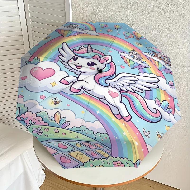 1PC Unicorn Rainbow Umbrella-8-Rib Reinforced Portable Folding Travel Suitable for All Seasons Outdoor Daily Use-Z0494