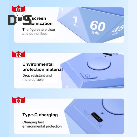 Rotating Timer 3-Color Lights Vibrate/Ring/Silent Modes Portable 1/3/5/10/15/20/25/30/45/60 Min Settings Study Relaxation Cooking Clock Timer