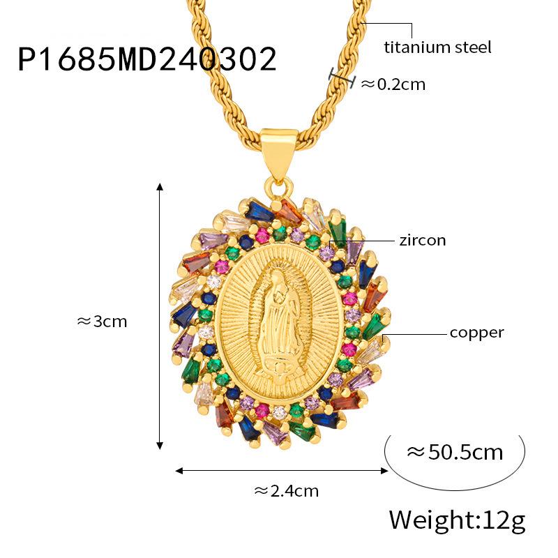 Our Lady Mary Diamond Seashell Pendant: Vintage Titanium Steel Clavicle Necklace Series for Women