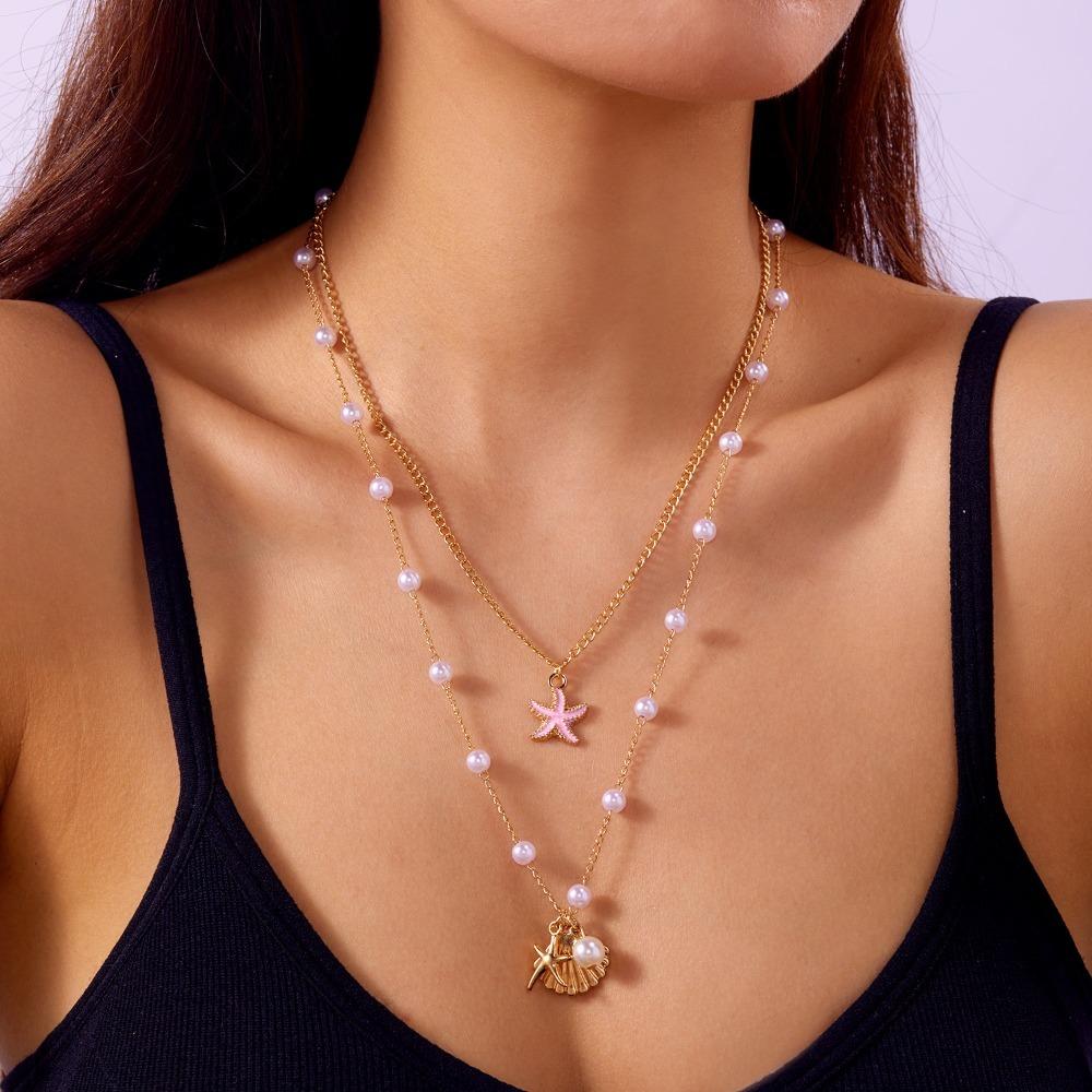 Pendant Shell Multilayer Necklace Pearl Starfish Choker Trendy Shell Clavicle Necklace  Ladies