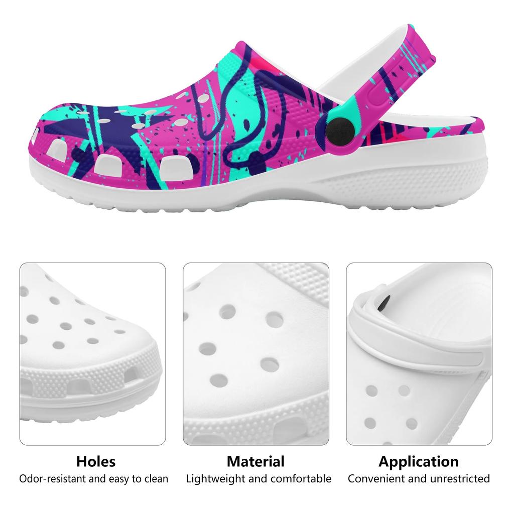 Unisex EVA Garden Shoes Color Printed Lightweight Breathable Slip On Clogs Beach Pool Bathroom Home Summer Wear Soft Comfort