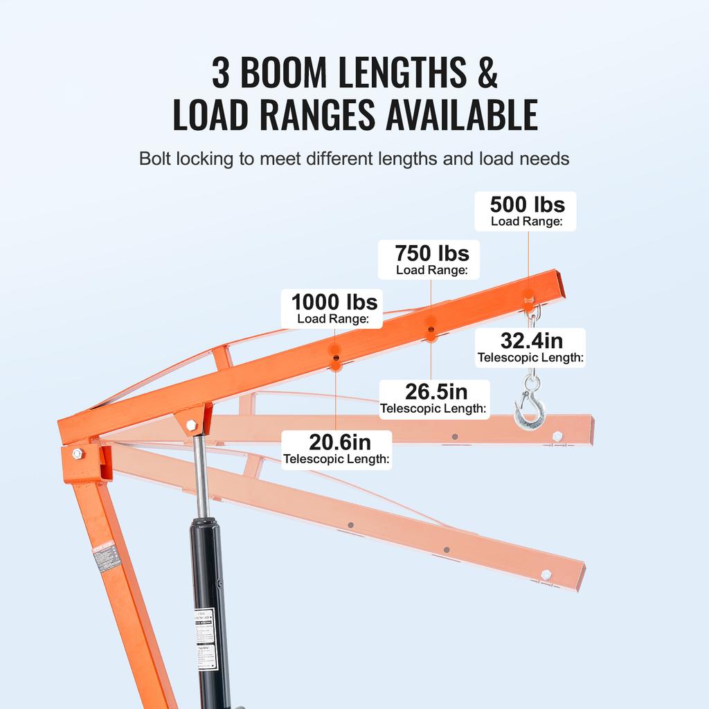 SucceBuy 1000lbs Hydraulic Pickup Truck Crane 360° Swivel Hitch Mounted Crane Hoist with Three Boom for Lifting Goods In Factory