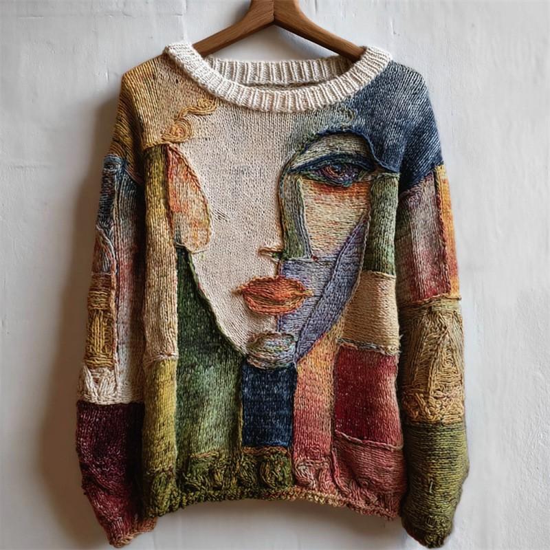 Womens Fall Winter Soft Floral Knit Sweater Round Neck Long Sleeve Outerwear Innerwear