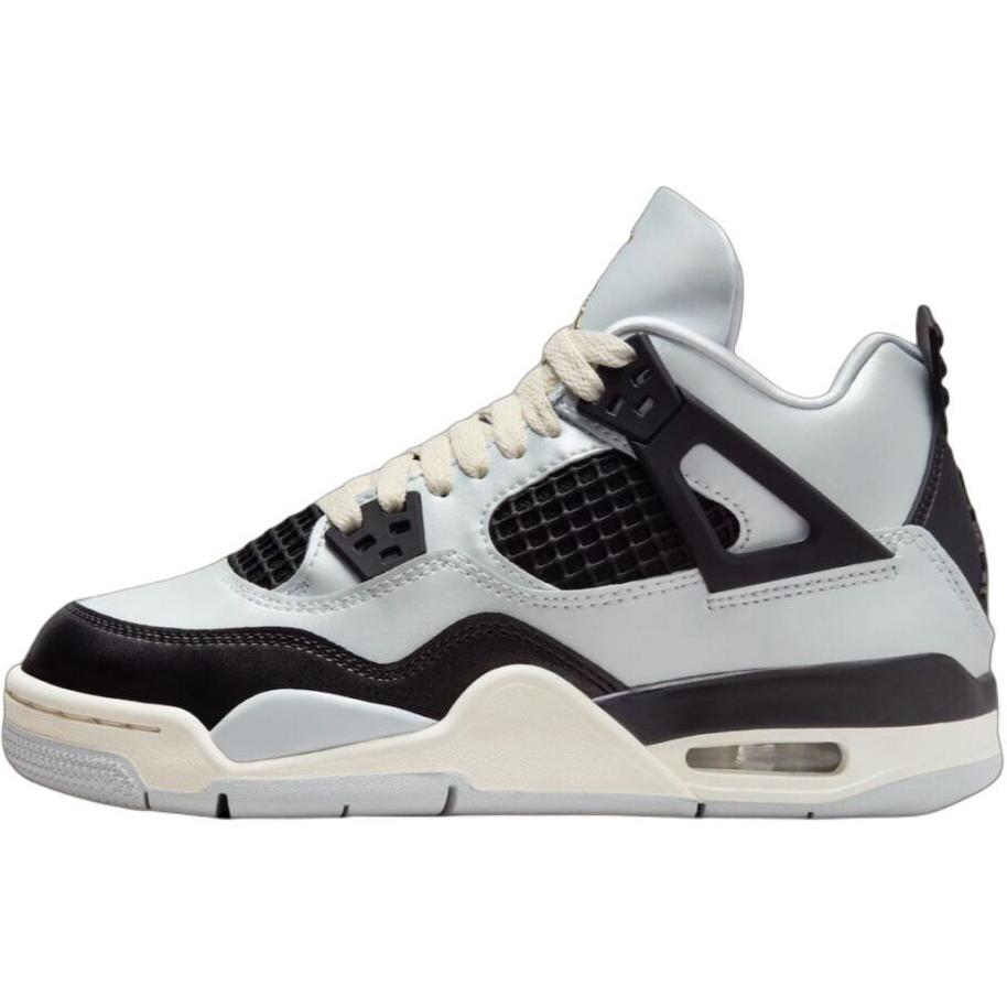 Кроссовки Air Jordan 4 Retro GS Platinum Gold Kids серые, чисто-платиновые, металлик-золото FZ8585-070