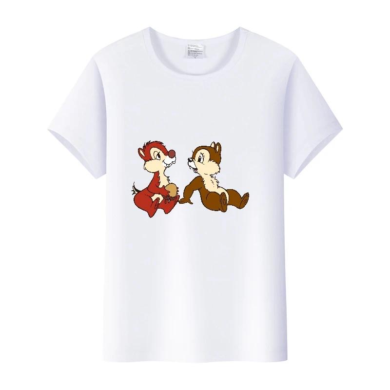 Kawaii Unisex Cartoon Chip 'n' Dale Graphic T-shirt Summer Blouses White Tees Clothes Y2K Tshirt Plus Size Tops