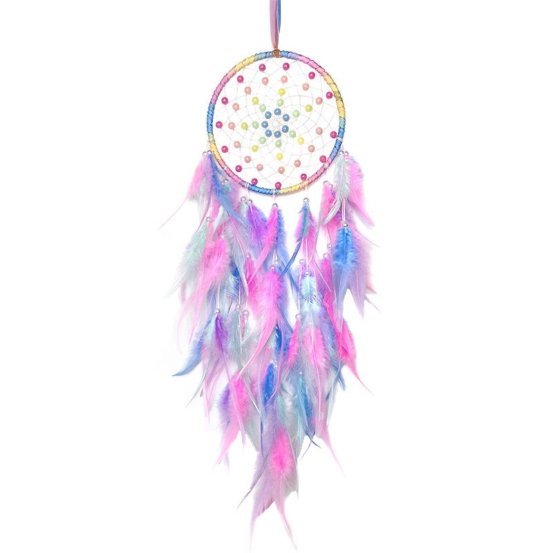 Crafts Girl Heart Dreamcatcher Hanging Decorations Color Beads Feather Wind Chime Wall Hanging To Send Girls
