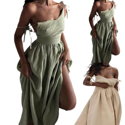 Женское летнее платье с открытой спиной, элегантное, сексуальное, с V-образным вырезом и высокой талией, на подтяжках