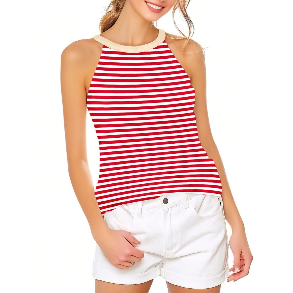Женский повседневный удобный регулируемый сексуальный с открытой спиной модный полосатый топ-жилет