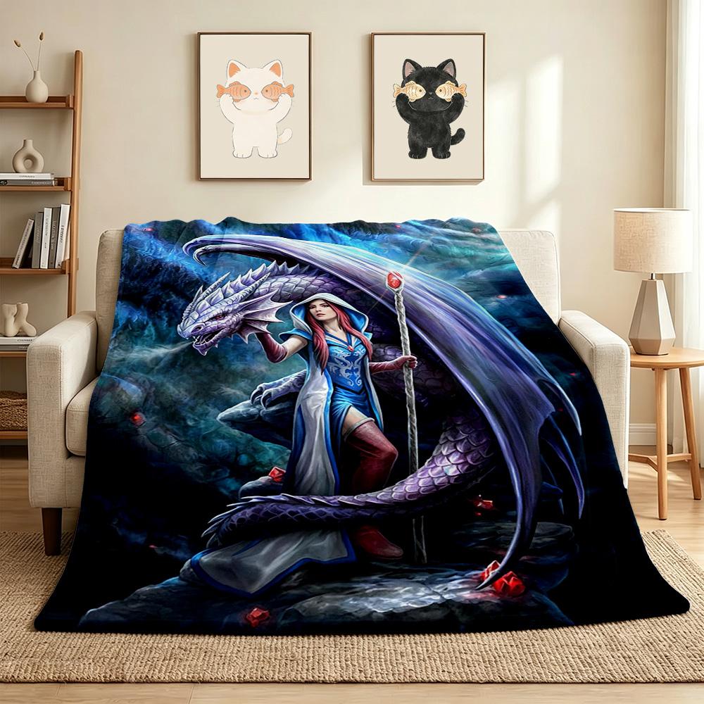 Dragon Mage Flannel Blanket Throw Blanket Soft Warm Sofa Bed Camping Home Decor Unique Christmas Gift Cs92253