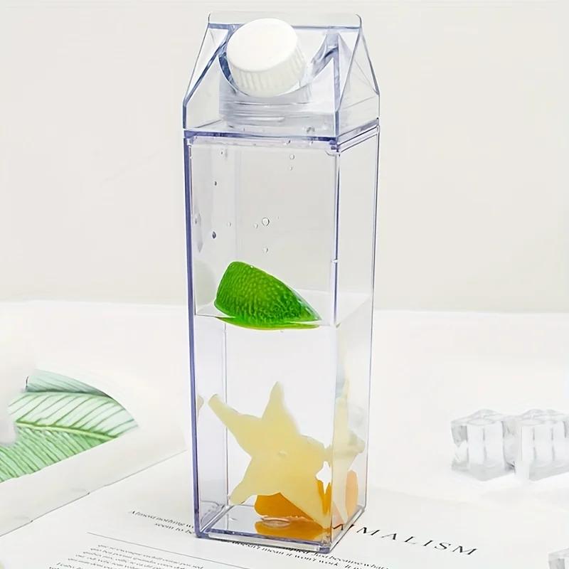 1pc/2pcs Square Milk Storage Bottles - Unique Carton Design, Transparent, Portable, 500ML Capacity, with Measurements