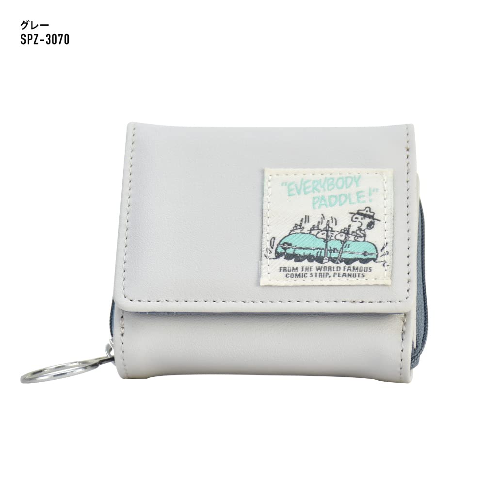 Trifold Wallet Wallet Wallet Synthetic Leather Coin Purse External Sorting Billfold Card Coin Case Round Zipper Logo Compact 0216 Gray [Snoopy]