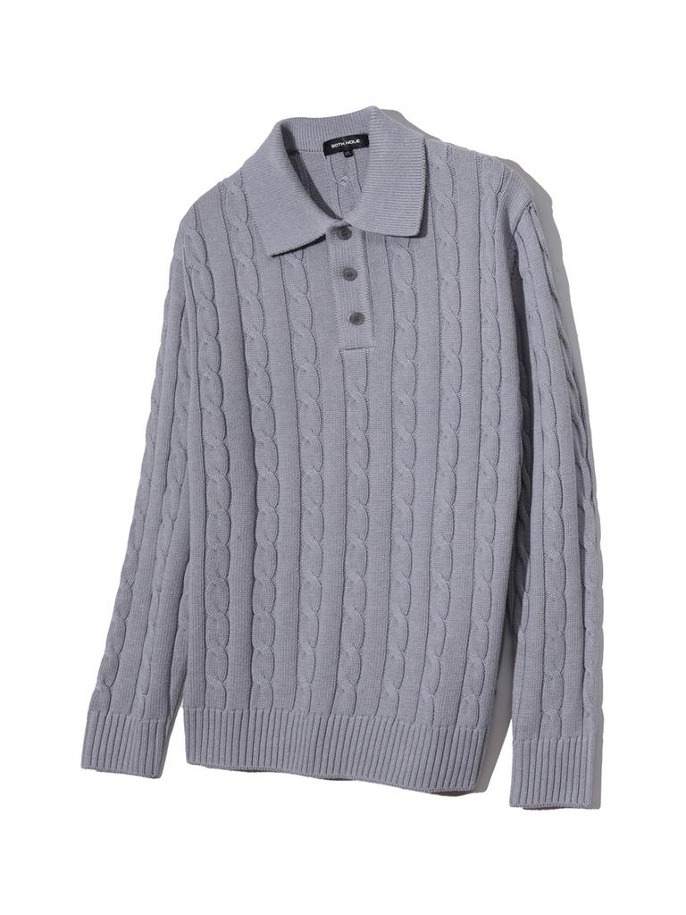 20TH HOLE Cable Collar Men'S Long Sleeve Knit [M/Grey]