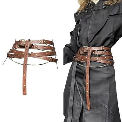 Ретро Тонкий Пояс Для Платьев Средневековый DIY Искусственная Кожа Металлическая Цепочка Пояс Винтажный Регулируемый Тонкий Пояс Для Женщин