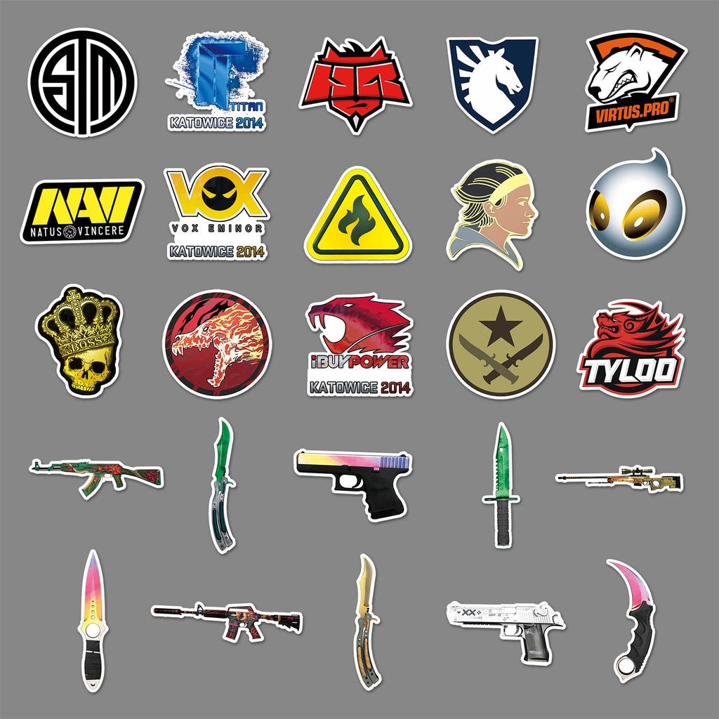52 шт. Водонепроницаемые наклейки с граффити в стиле CS GO для скейтбордов, бутылок для воды и чемоданов - DIY Кросс-бордер Игровой стиль.