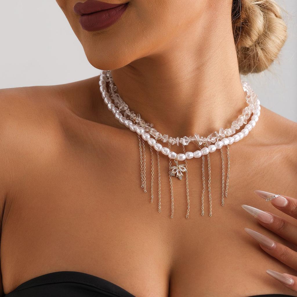 Аксессуары Кристалл Кокосовая кисточка Барочный жемчуг Цепочка на ключицу Натуральный Натуральный камень Ожерелье Женщины