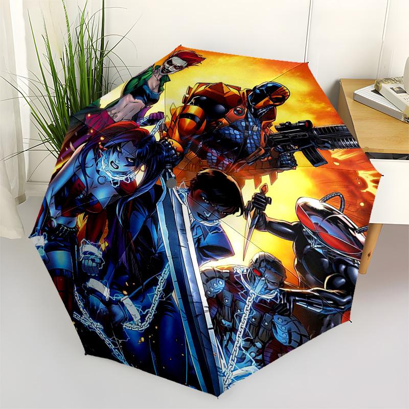 1pc Deathstroke, Harley Quinn & Arsenal Outdoor Umbrella - Automatic Opening/Closing, Portable 3-Fold Design, 8-Rib Iron Frame - Perfect Gift for Fans