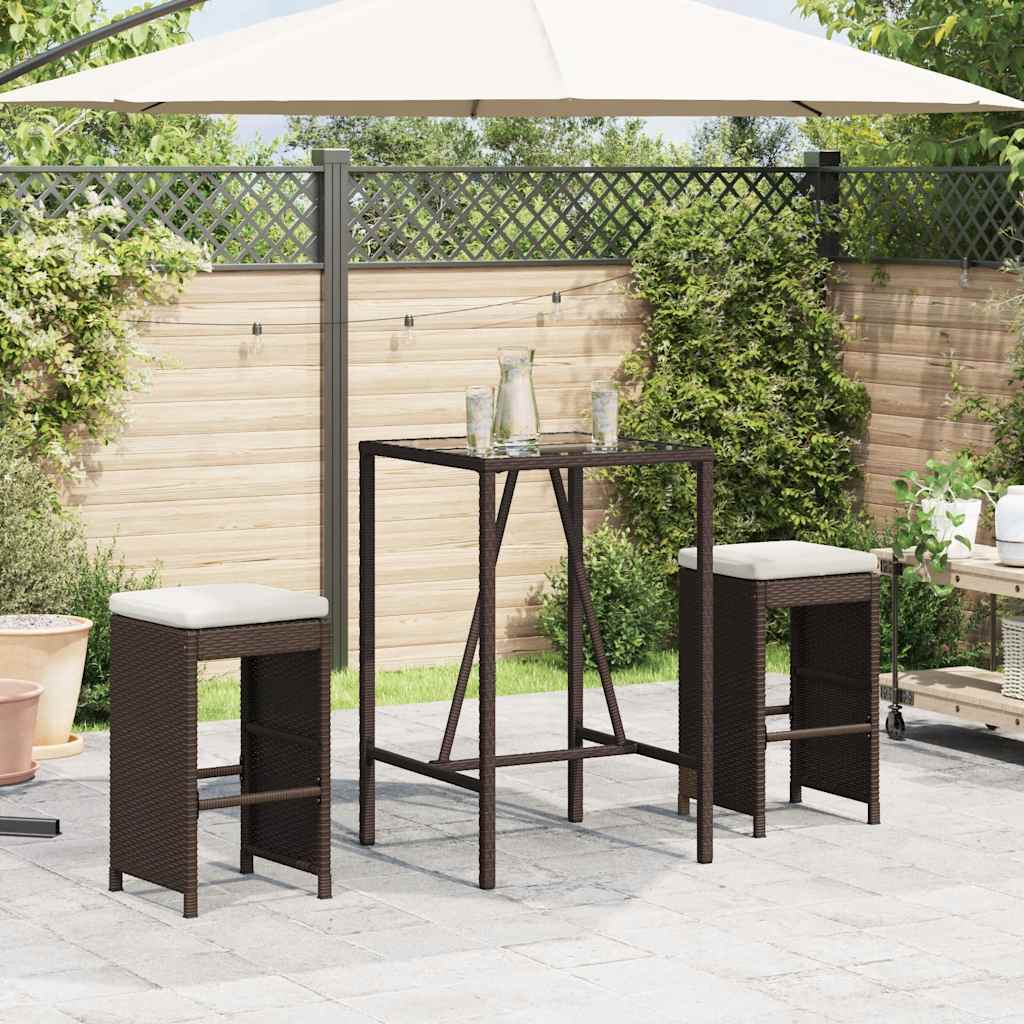 Garden Bar Stool with Cushions 2 pcs Brown Poly Rattan