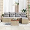 6-piece Garden Sofa Set with Beige Cushions Synthetic Rattan Acacia, 2-seater Garden Sofa with Storage 3356110