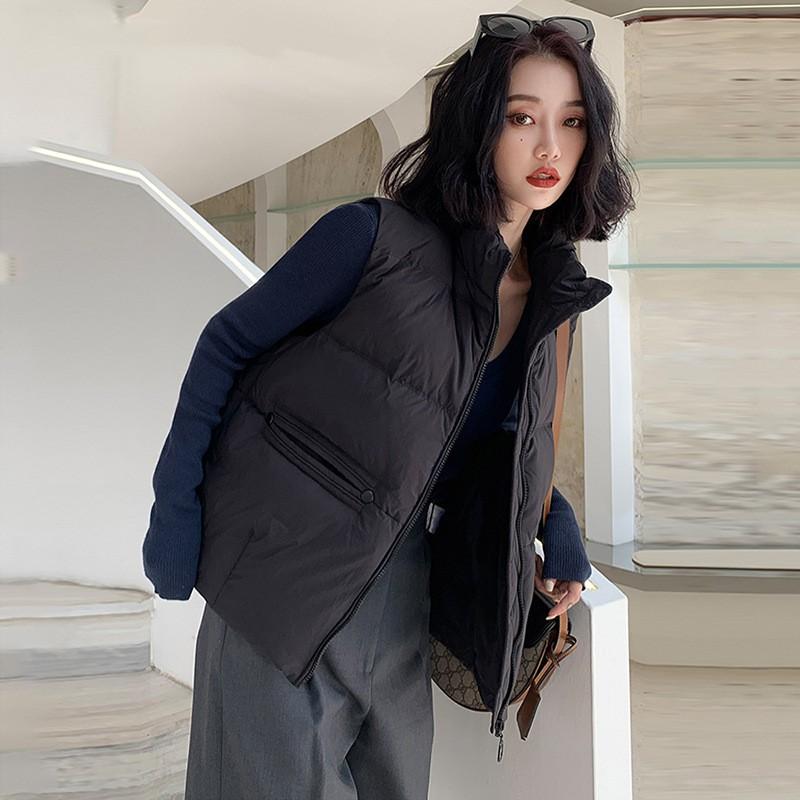 Womens Stand Collar Down Vest Lightweight Warm Fashion Outerwear White Duck Sleeveless Jacket