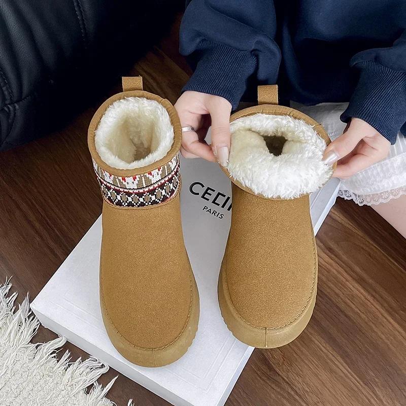 Модная женская обувь 2024 года, зимние классические зимние ботинки, тапочки, ботинки женские, теплые меховые зимние ботинки на толстой подошве