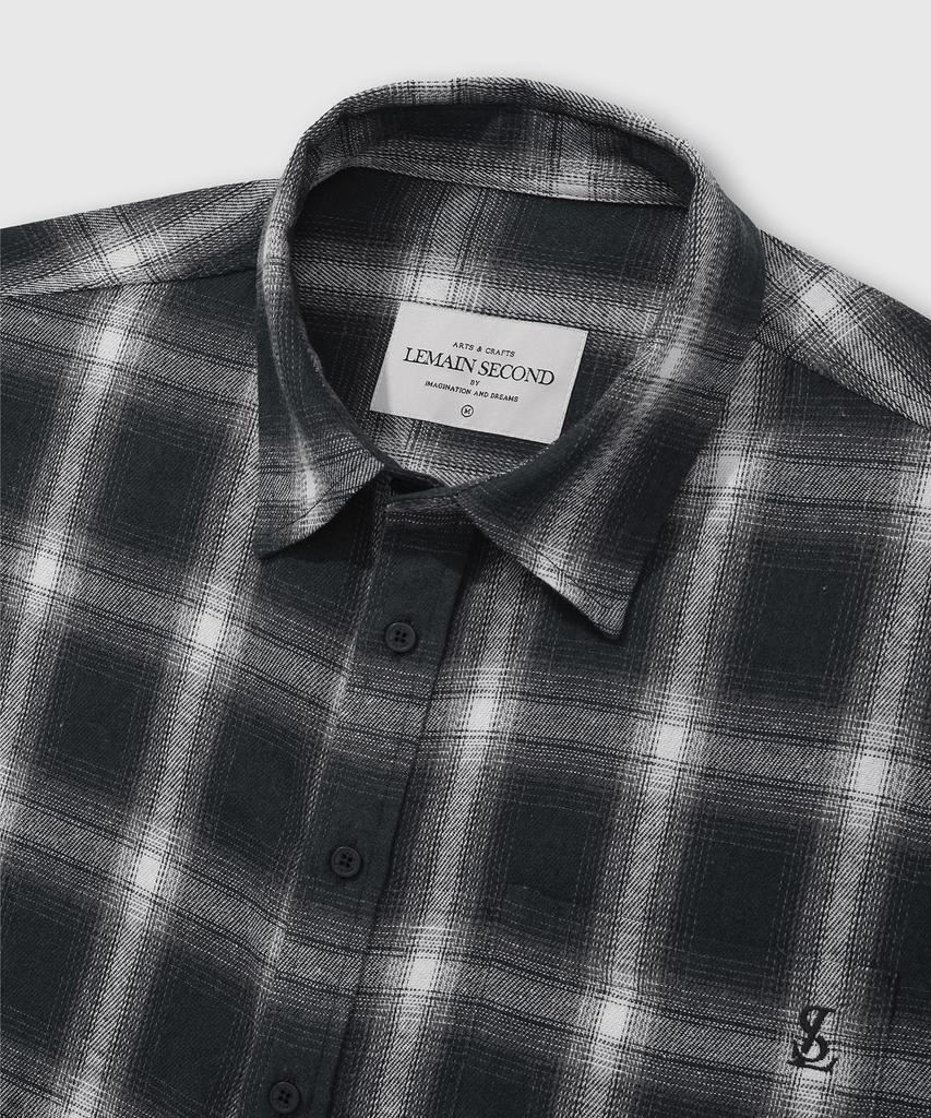 LEMAIN SECOND Oversized Flannel Pocket Check Shirt [Black]